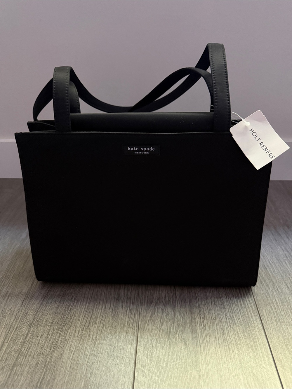 Vintage 90s Kate Spade Black Nylon Double Strap Shoulder Tote Bag NWT Mint